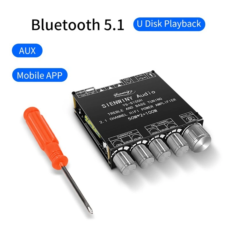 

YS-S100H 2,1 Channel усилитель звука Bluetooth Board 50Wx2 + 100W Stereo High And Low Tone сабвуфер, аудио модуль DC12-24V