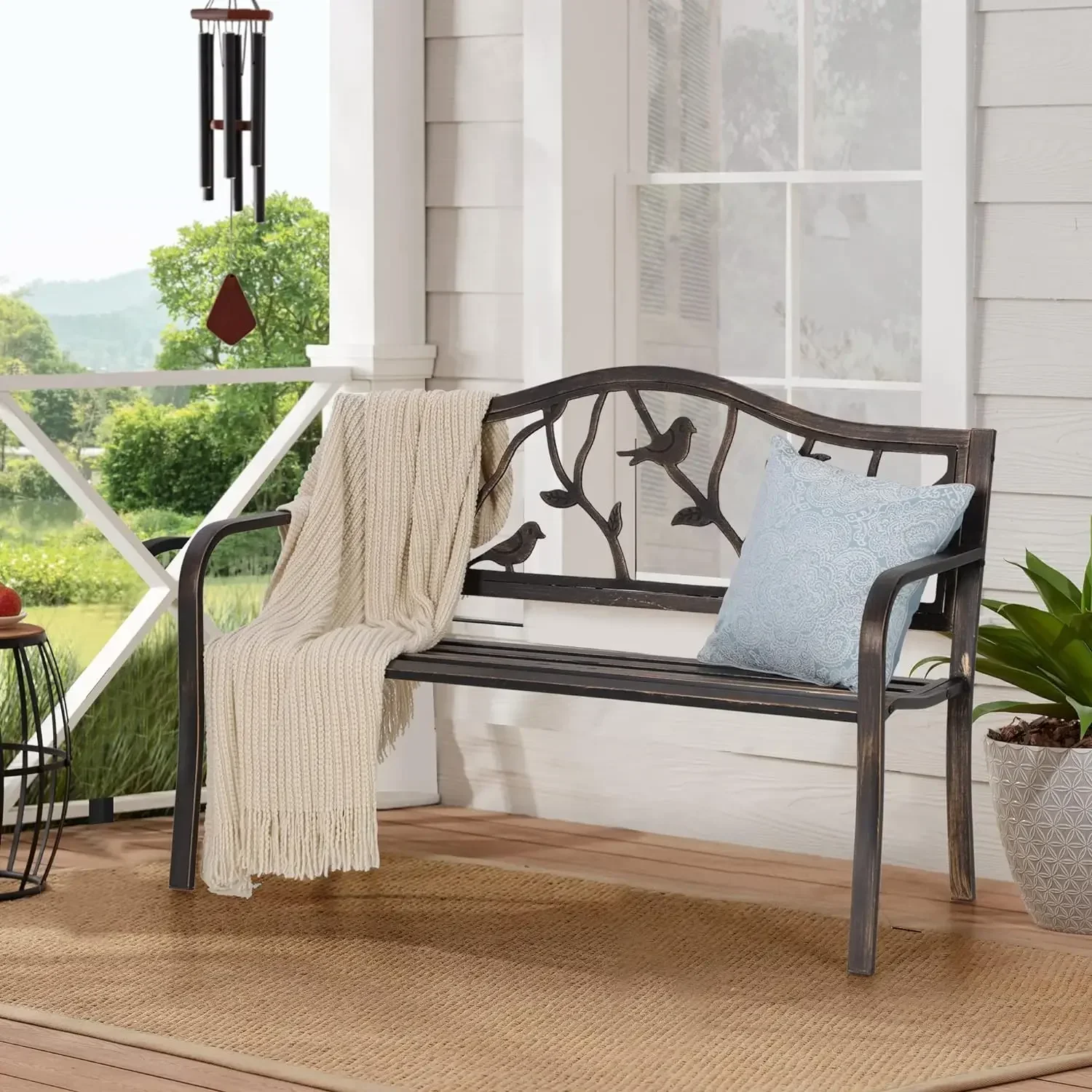 

Sophia & William Outdoor, Porch Bench, Garden Bench, Wrought Iron Bench, Outdoor Bench with Backrest and Armrests, Bronze