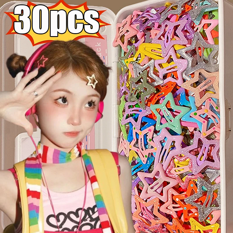 30pcs/set Y2K Colorful Star BB Hair Clips Children Cute Stars Metal Snap Hairpin Side Barrettes Hair Grip Women Hair Accessories