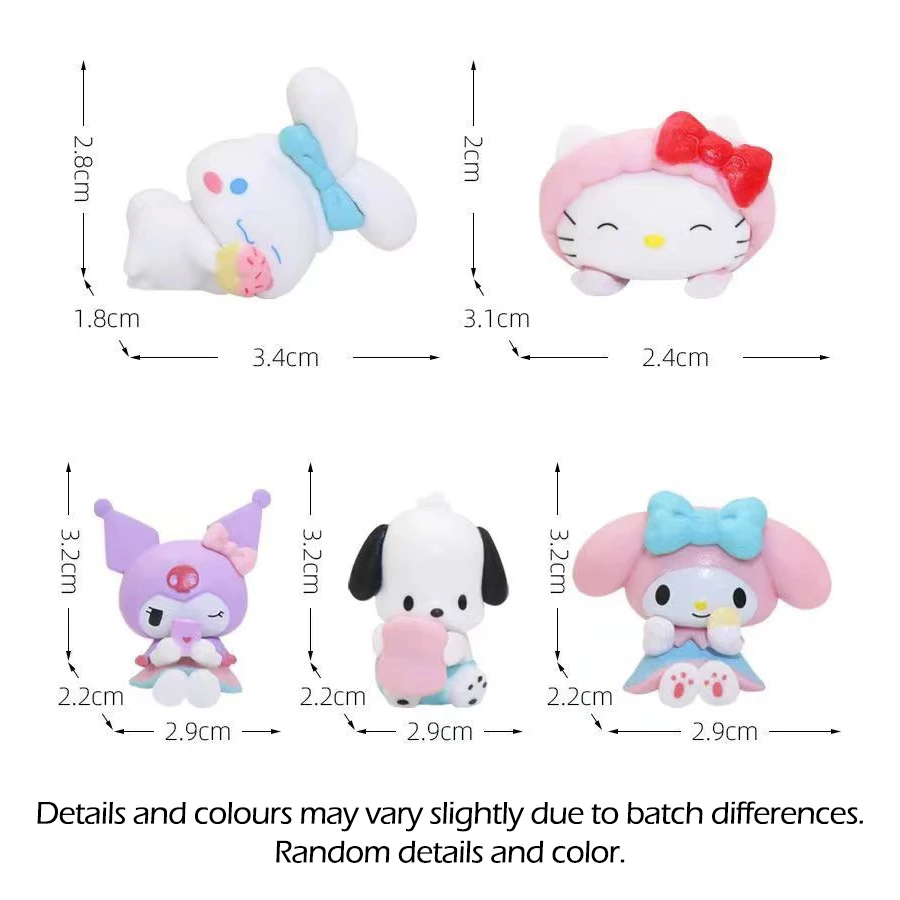 5Pcs/set Sanrio Mini Figures Hello Kitty Kuromi Melody Cinnamoroll Pompompurin Cake Decoration Cute Anime Doll Model Toy Kids Gi image 5
