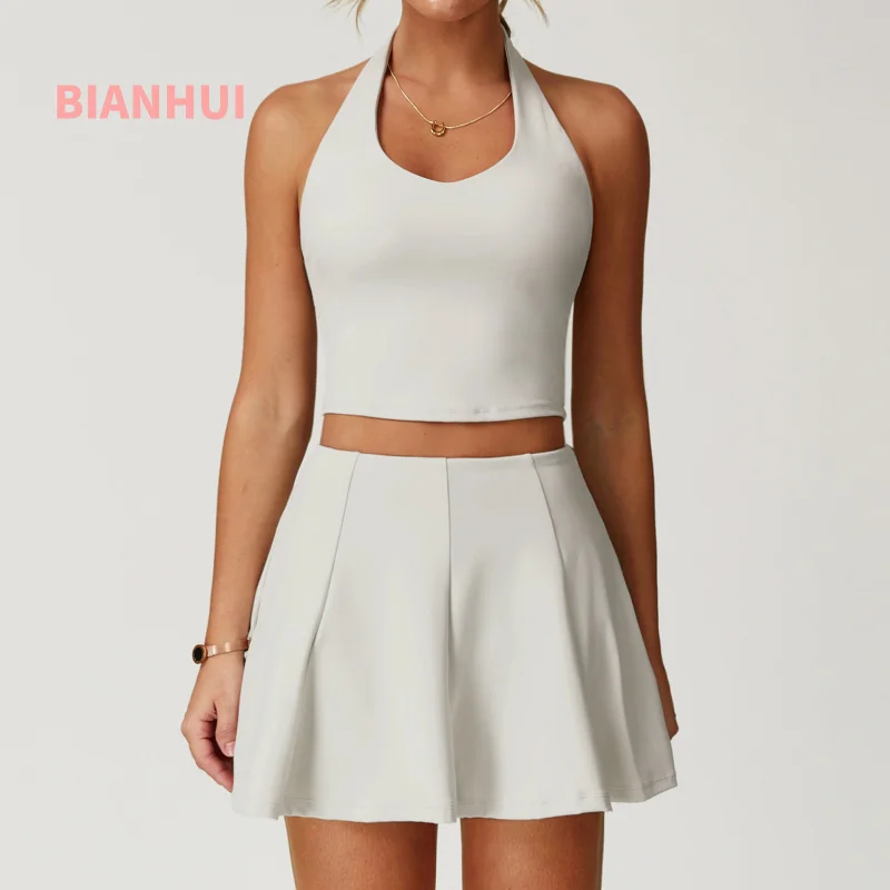 

BIANHUI Nude Feel Women's Tracksuit Halter Quick-Drying Beaty Back Sports Tennis Suit Anti-Exposure Running Workout Outfit