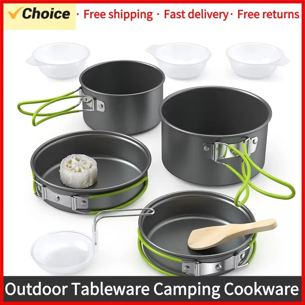 Outdoor Cooking Camping Utensil Set for 2-3 People 4-Piece Hard Aluminum Alloy Material Outdoor Combination Portable Pot Set