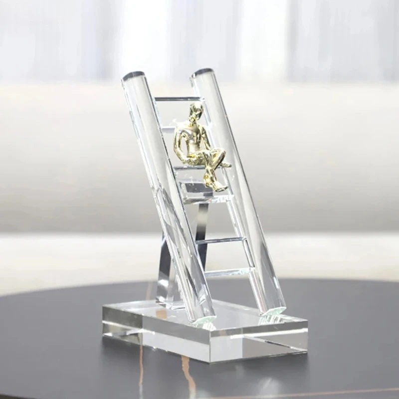 Crystal Staircase Golden Figures Statue Desk Decoration Creative Climbing Stairs Characters Resin Sculpture Room Aesthetic Decor