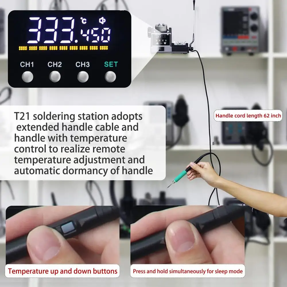 Digital Soldering Iron Station 120w Fast Heat 716℉ 245 Iron Tip Memory Storage Sleep Mode Copper Brush Cleaning Quick Change