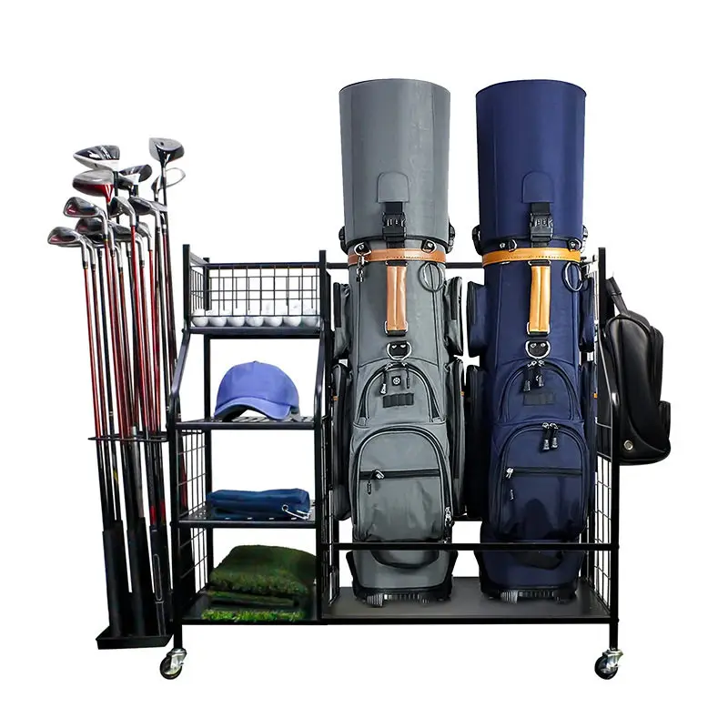 Golf club placement rack, ball bag rack, multi-functional ball tool storage display can push the whole set of fixed racks