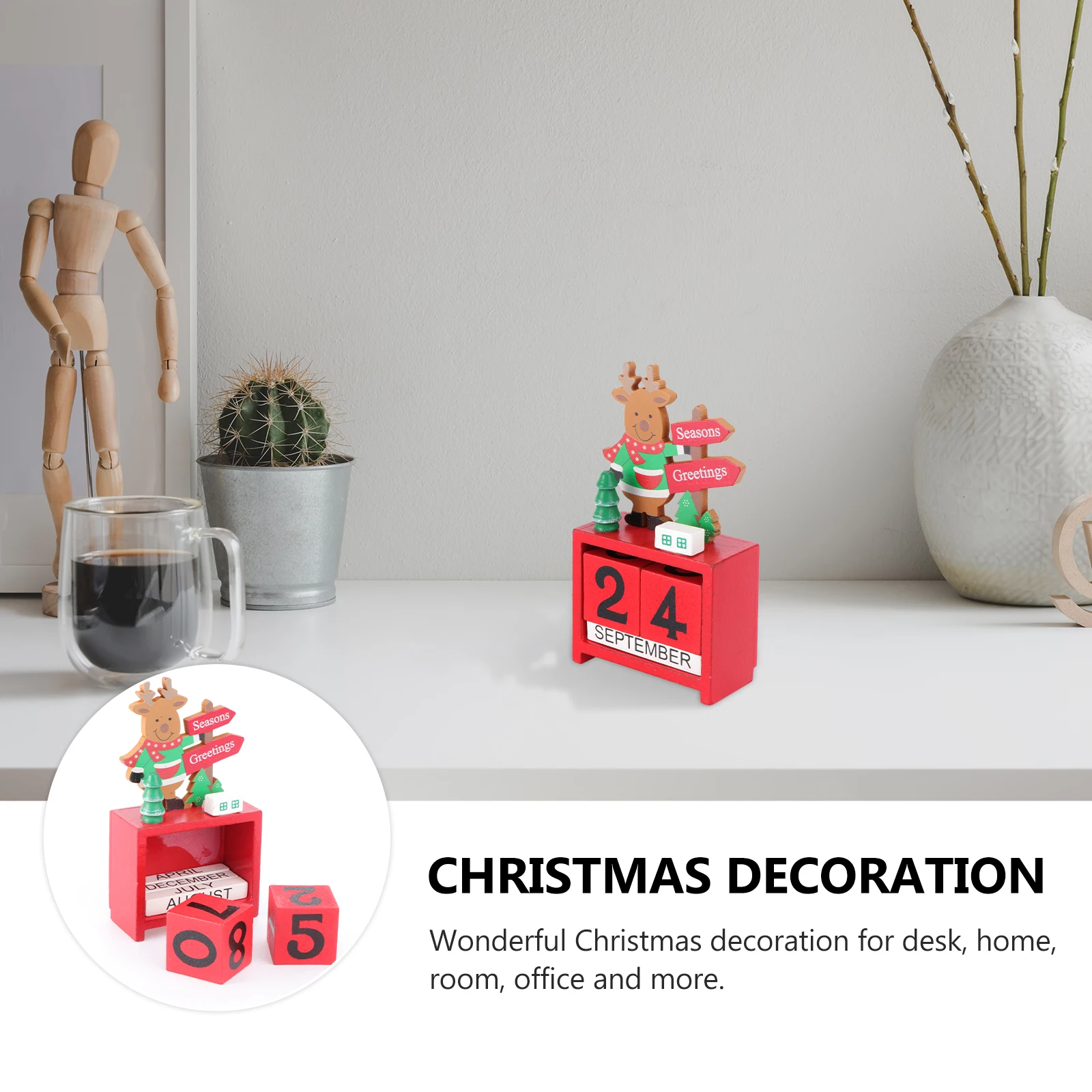 

1pc Wooden Calendar Stereoscopic Countdown Block Calendar Christmas Decorations Supplies Elk Style for Festival Decor