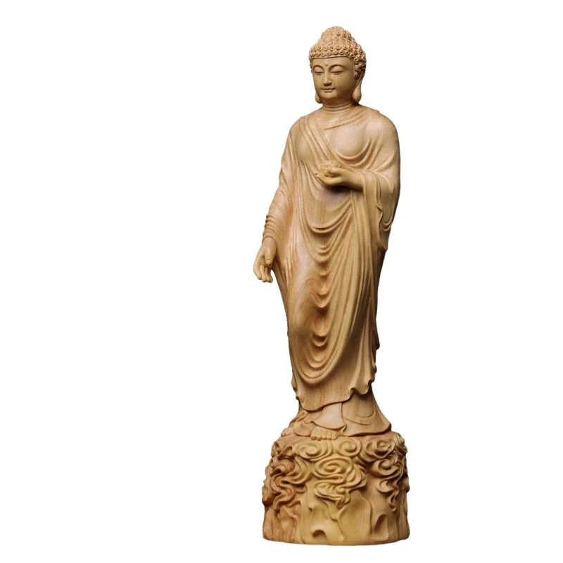 MOYU Solid Wood Carving Amitabha Buddha Figurine Room Decor Statue Sculpture Art Crafts Ornament Buddhist Supply Home Decoration