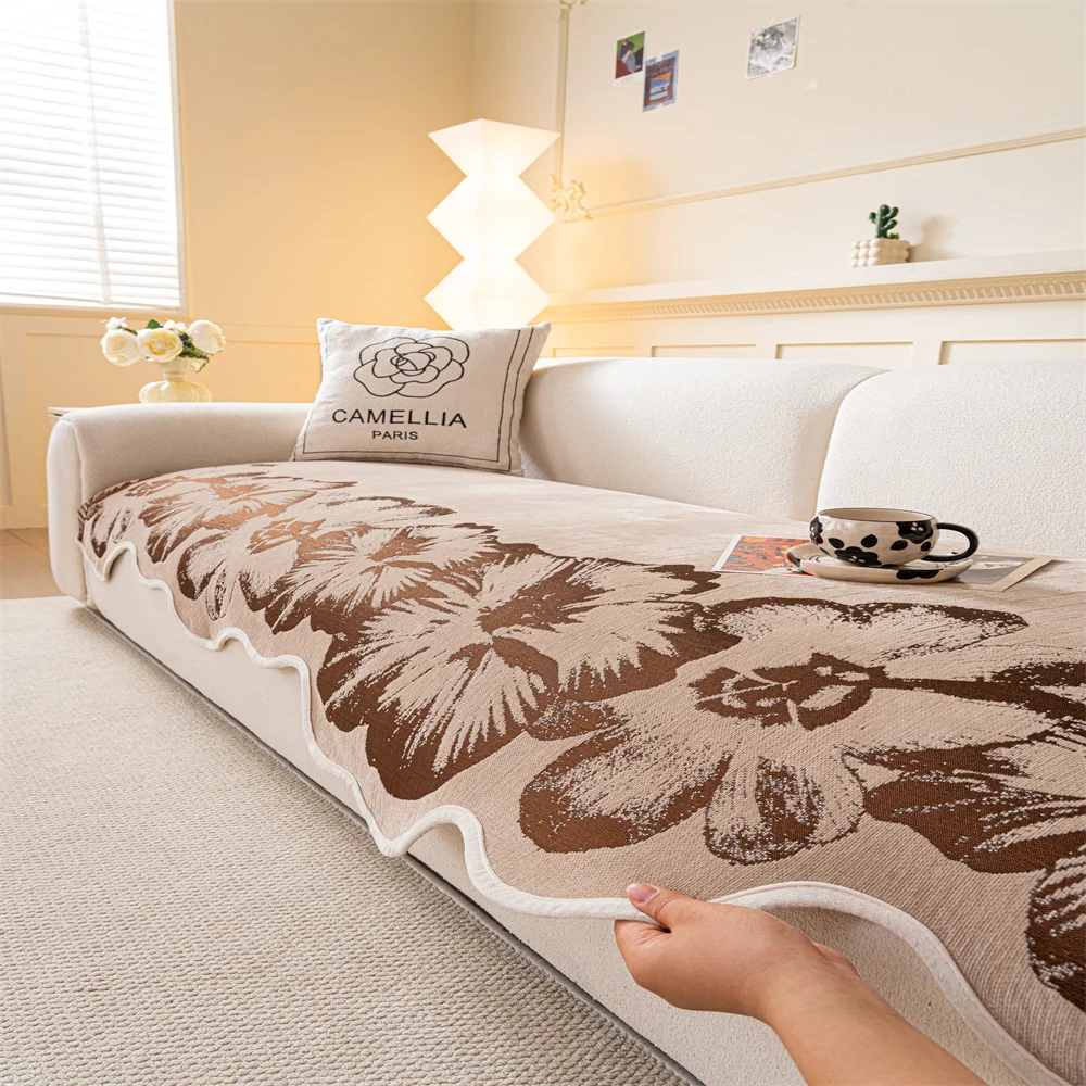 Cream Wind Plush Sofa Cushion Autumn and Winter Thick 2025 New Fixed Non-slip Cushion Straight Row Armrest Cover Cloth Towel