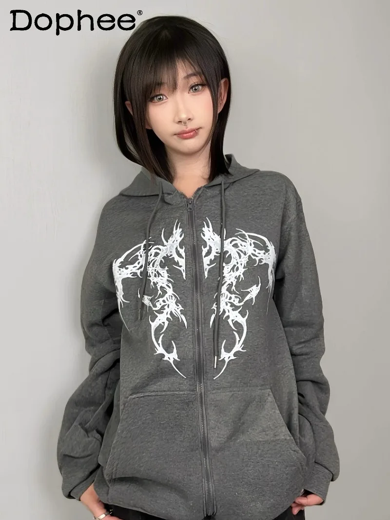 

Japanese Original Y2K Subculture Dark Lolita Girl Jacket Cardigan Gothic Punk Loose Casual Black Sweatshirt