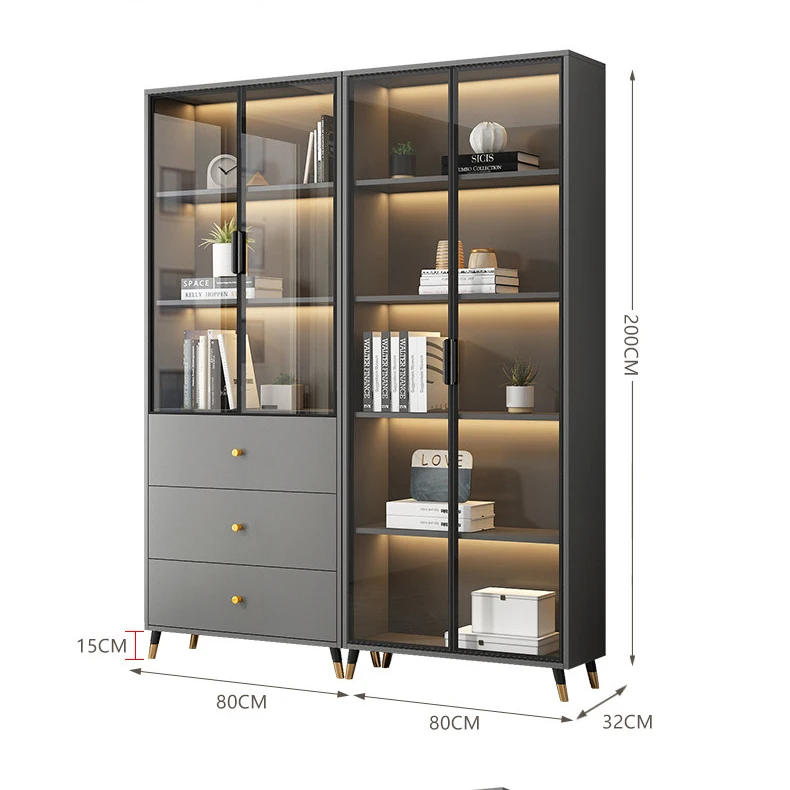 Modern Home Bookshelf Glass Door Simple Combination Bookcase Wine Cabinet Storage Living Room Furniture Office Dining - view 3