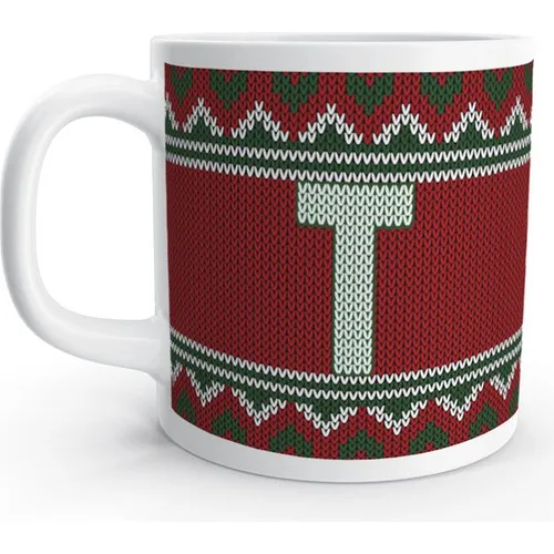 

Rock'n Fox Letter T Winter Nostalgia Christmas Xmas Knitted Design Letter Mug Cup Gift Tea, Coffee Cup