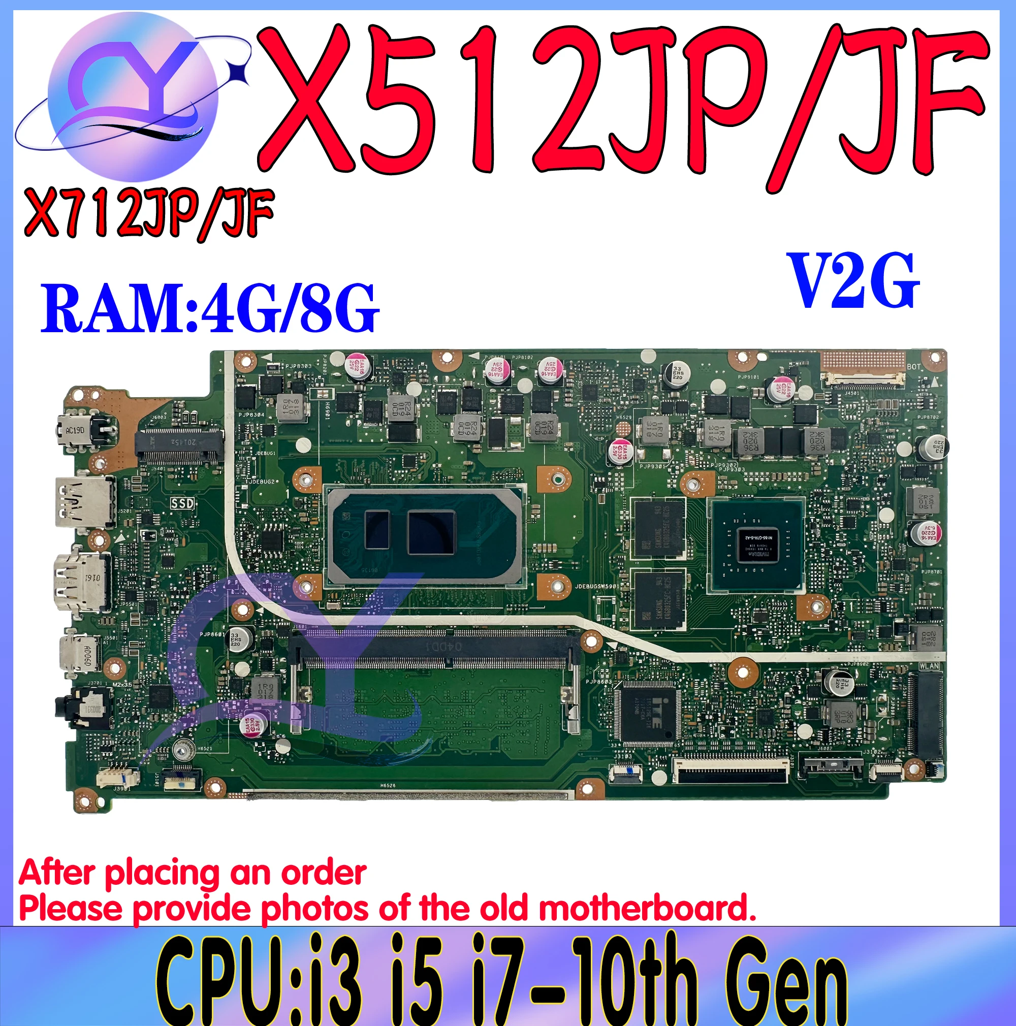 

X512JP Mainboard For ASUS X512JF V5000JP X512J V5000J S512J A512J F512J K512J V512J Laptop Motherboard i3 i5 i7 RAM-4GB/8GB V2G