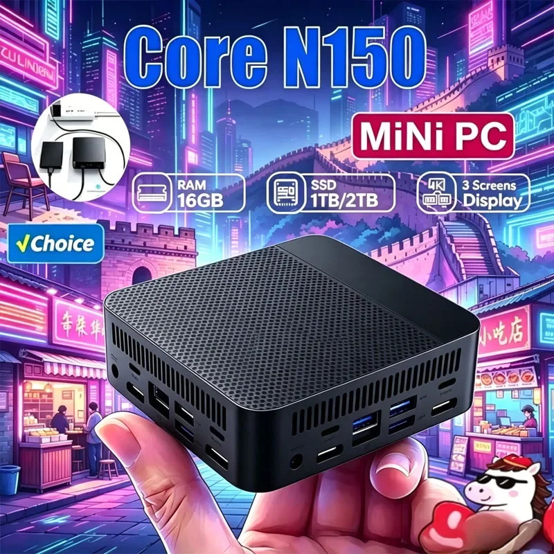 コンパクトミニpc-コンピューター-core-n150-多種類のramとssdオプション-高速ストレージ-4k-hd-ゲーミング-オフィスデスクトップ