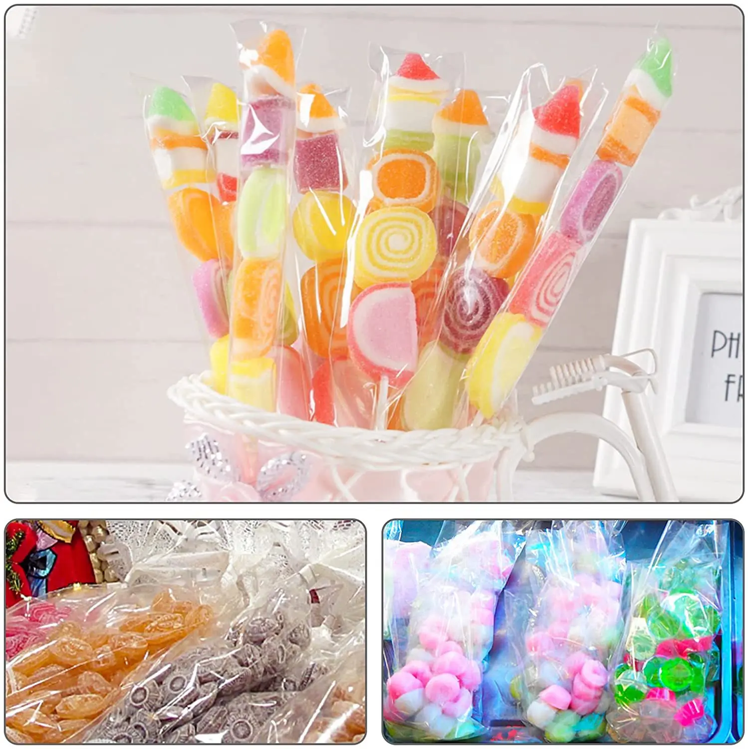 50/100 Stück klare lange Süßigkeiten-Leckerli-Beutel aus Zellophan, Kekse, Lutscher, Plastiktüte, Lebensmittel-Geschenkverpackung, Hochzeit, Geburtstag, Dekoration, Zubehör
