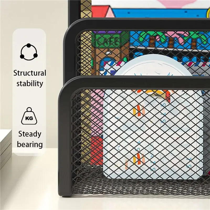 N36R-Metal Mesh Desk Mail Organizer Small File Holders Letter Organizer Document/Folder Paper Filing Organizer For Desktop Black