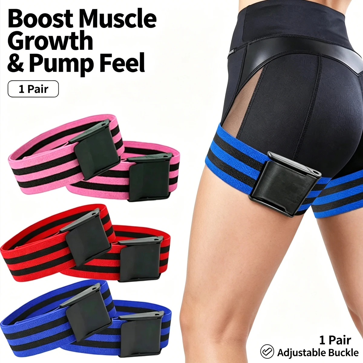 1 Pair Adjustable BFR Leg Bands Blood Flow Restriction Bands for Leg Hip Workouts