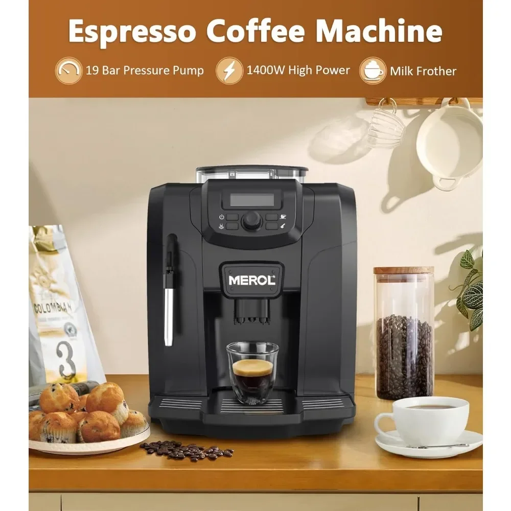 Espresso Coffee Machine, 19 Bar Barista Pump Coffee Maker with Grinder and Manual Milk Frother Steam Wand for Ca