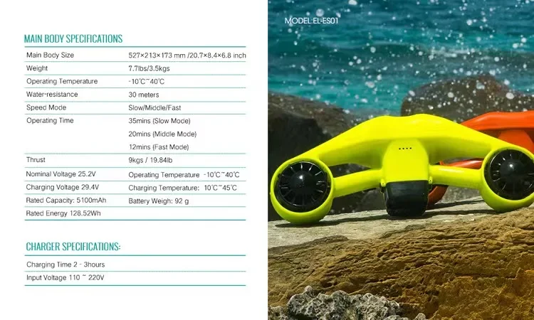 New Arrival Dual Speed Underwater Scooter Propeller Best-Selling Waterproof for Ocean Pool & Diving Water Sports