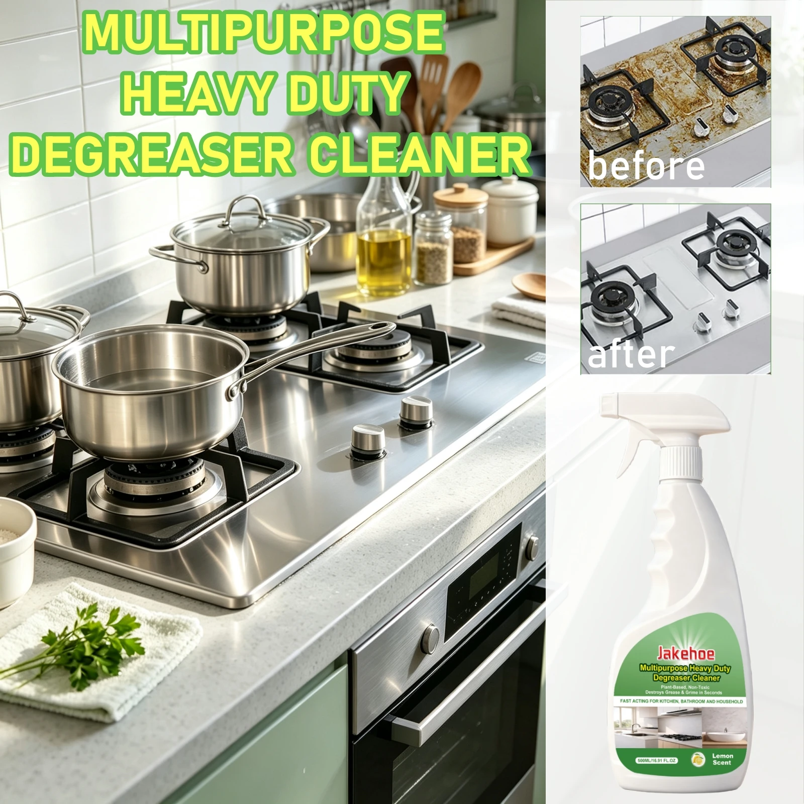 Multipurpose Heavy Duty Degreaser Cleaner 500ml Plant Based Non Toxic Fast Acting Grime Kitchen Bathroom Household Grease Spray