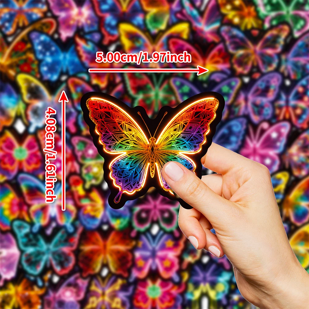 

10/30/56pcs Neon Light Butterfly Aesthetic Stickers Cute Cartoon Sticker Luggage Phone Scrapbook Colorful Graffiti Decals Toys
