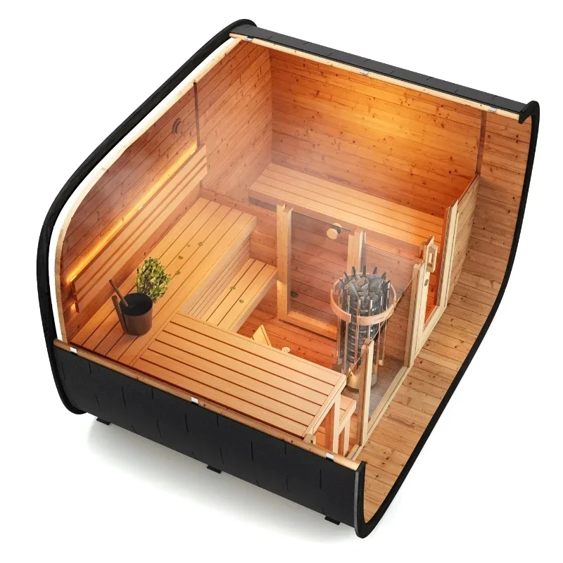 YLF Outdoor Smart Sauna and Sitting Area Chalet Prefabricated Cedar Barrel