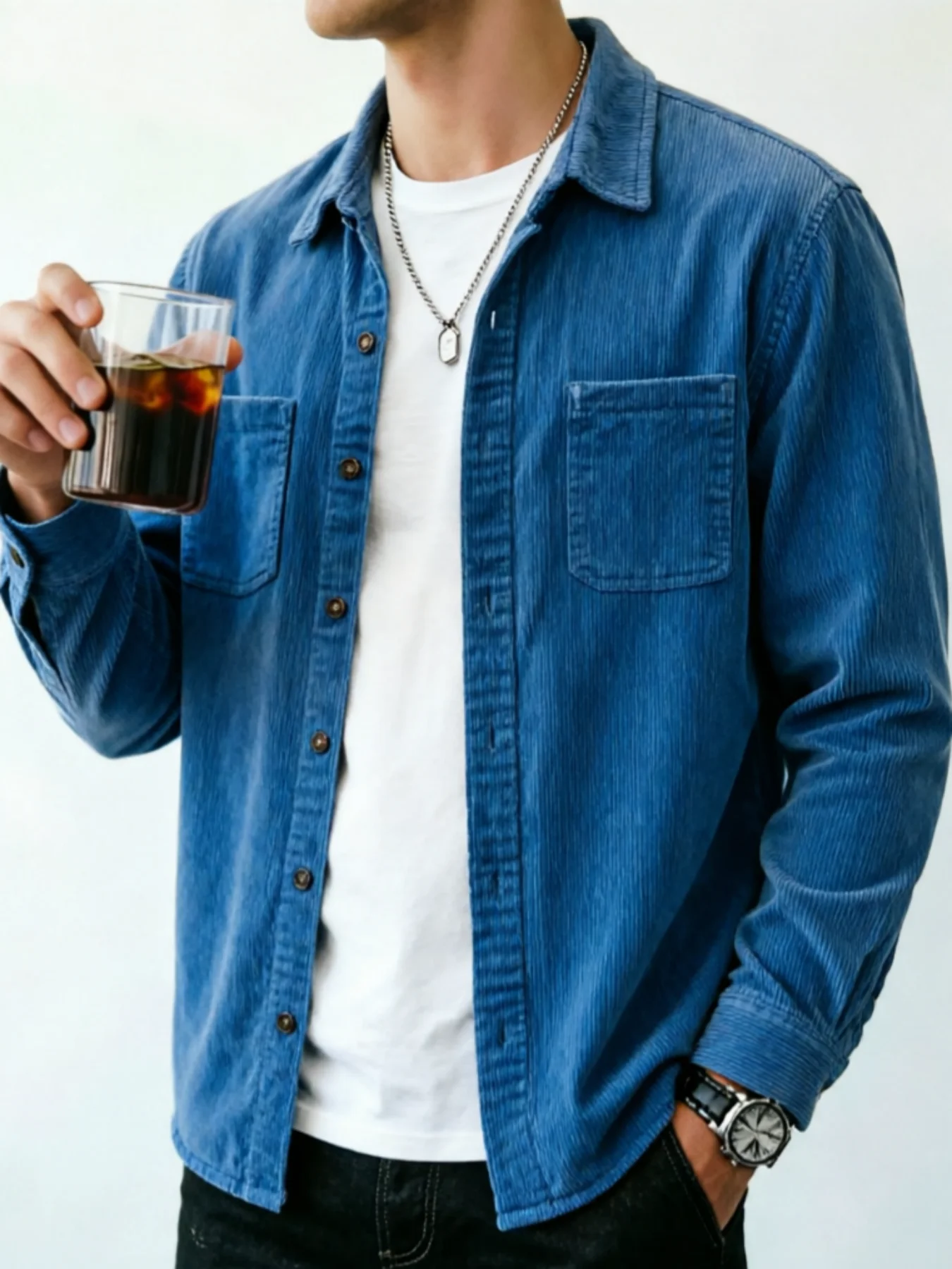 Men's Corduroy Long Sleeve Shirt: Multiple Colors Available, Classic Collar Loose Cut, Casual and Versatile