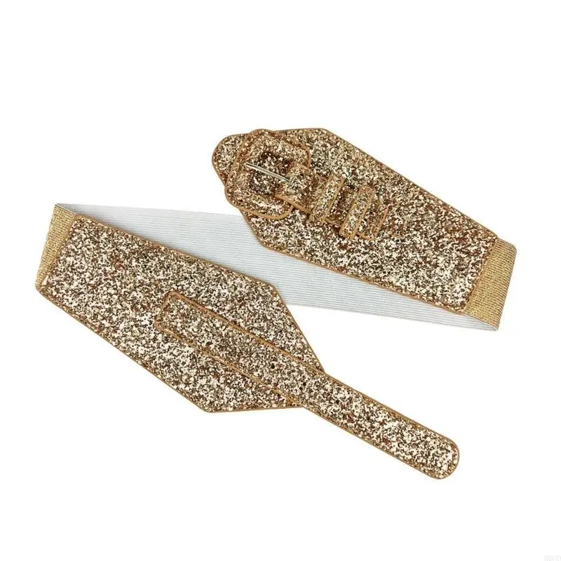 M6CD سلسلة الخصر واسعة المتضخم التألق أبازيم حزام بولي PU للنساء الحفلات الراقصة المرحلة والنوادي ملابس غير رسمية مجوهرات متقنة