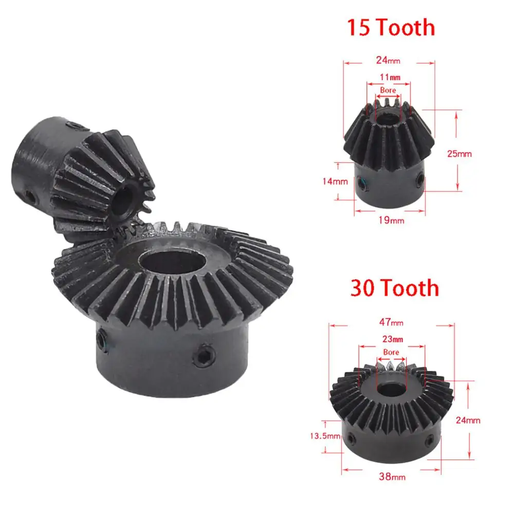 1Pcs 1:2 Bevel Gear 15/30 Tooth  Single 1.5 Module 45# Steel Mechanical Transmission Gear Bore 5-15mm