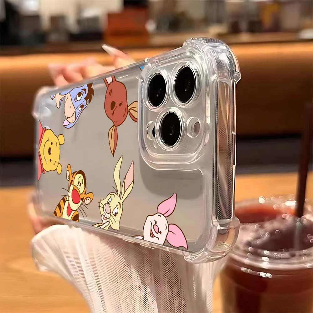 Cartoon Winnie the Poohs Phone Case For Samsung Galaxy S25 S24 S23 S22 S21 S20 Note20 FE Ultra Plus 4G 5G Anti Fall Clear TPU