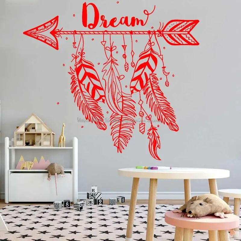 Vinyl Wall Decal Arrow Feather Dream Tribal Totem Amulet Kindergarten Kids Room Bedroom Art Deco Wall Sticker Sticker Mural