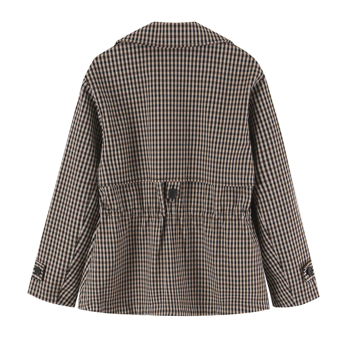 TFMLN Damen-Trenchcoat im Karomuster, Jacke mit Kordelzug zur Taillenbetonung, Umlegekragen, lockerer Schnitt, lange Ärmel, Knopfleiste, modische Oberbekleidung. – Detail 3