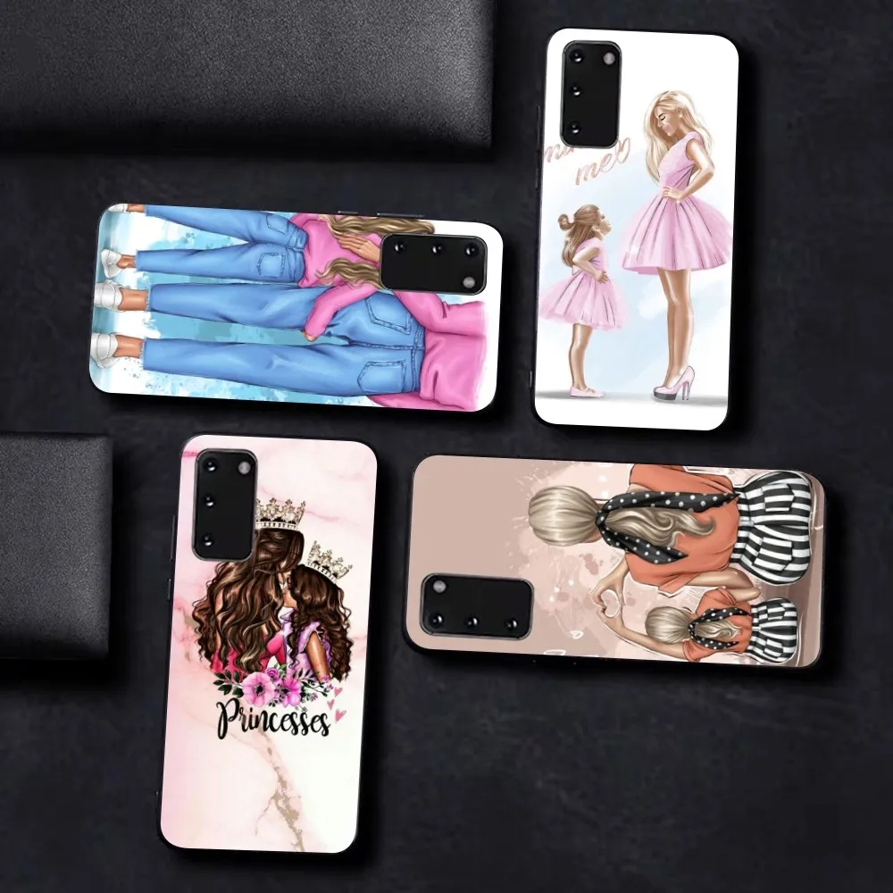 Black Brown Hair Baby Mom daughter Girl Son Dad Phone Case For Samsung S 9 10 20 21 22 23 30 23plus lite Ultra FE S10lite Fundas