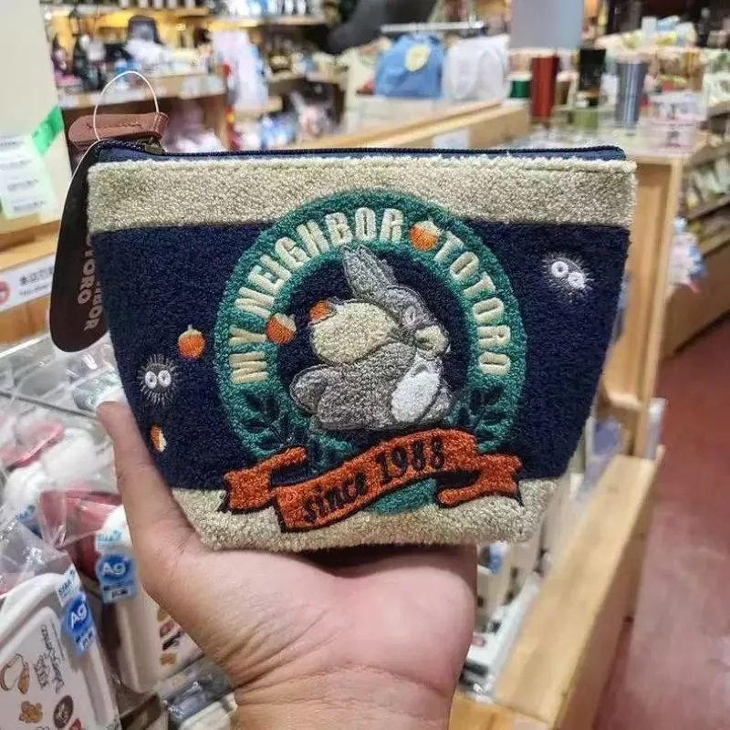 My Neighbor Totoro Cute Plush Embroidered Makeup Bag Portable Handheld Cosmetic Pouch Travel Beauty Storage Bag for Touch Up