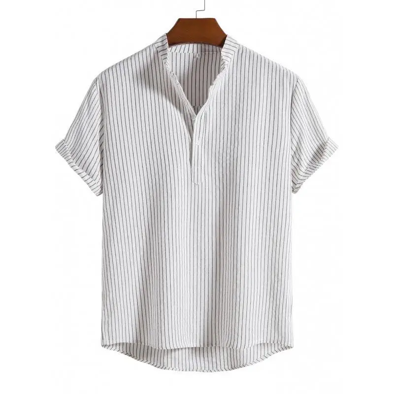 Men's Standing Collar Striped Short Swedish Shirt Series Casual Daily Wear Resistant to Deformation Sleeve Length: Short view 3