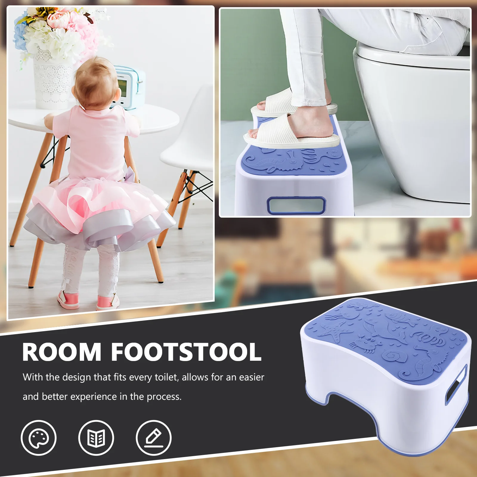 Toddler Step Stool Humanized Footrest Design Chairs for Kids Poo PP Material Toilet