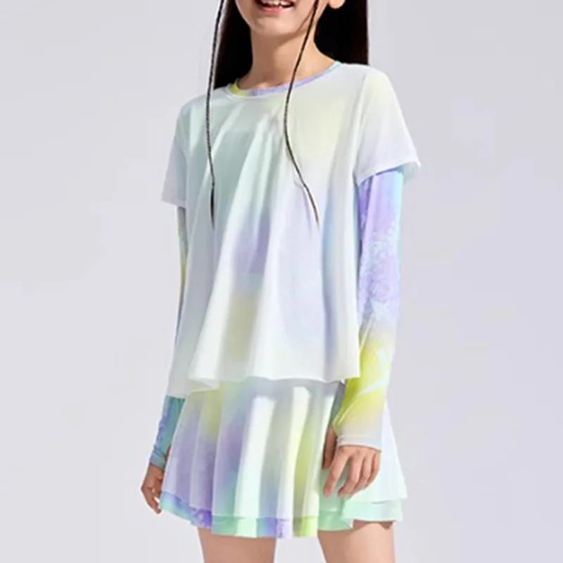 

Fairy Long Sve Fitn T-irt for Girls Qui Dry Elastic Skin-friendly Yoga Sportswear Sun Protection Children's Clothing