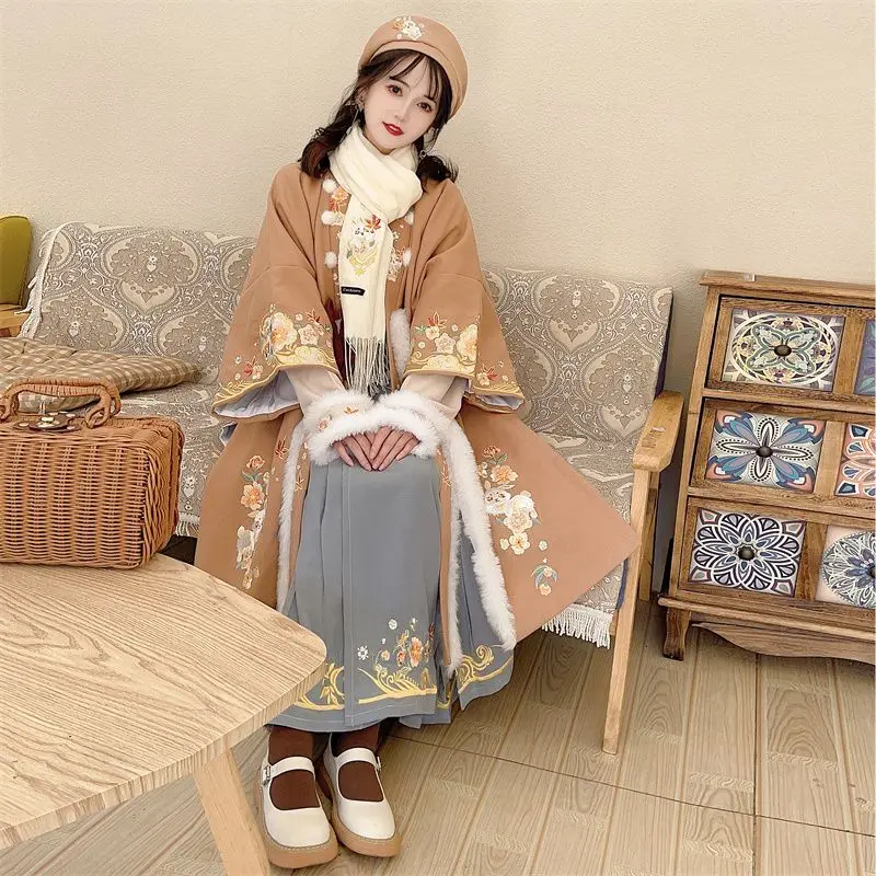 Han Xu Song Han Costume Women's Winter Han Element Suit Maple Flower Snow Rabbit Long Bulb Daily Mamianqun New Year Dress