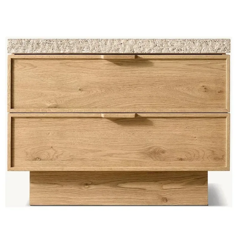 

Modern Oak 2 Drawer Closed Bedside Table with Marble Wooden Bedside Table