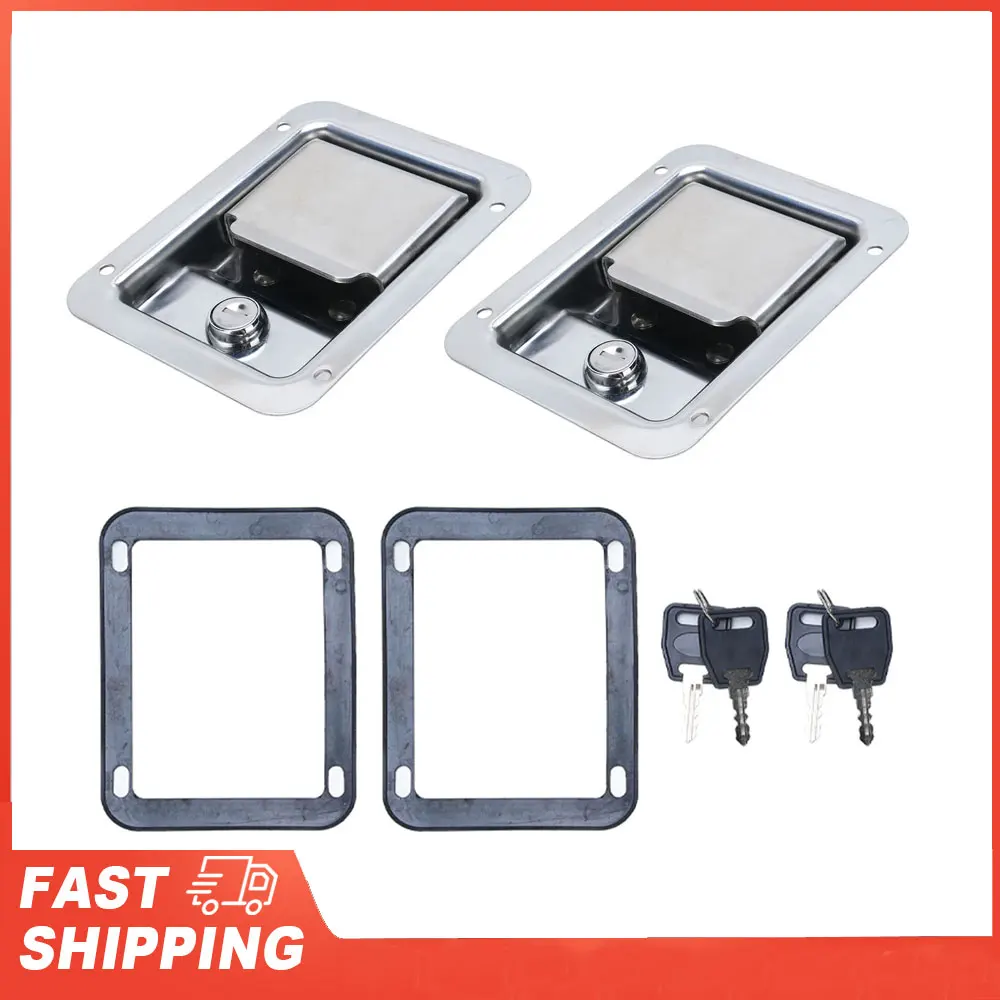 

2 Pcs Toolbox Handle Latch Stainless Steel Waterproofing with Key Trailer Paddle Door Latch for Motorhome 140 X 108mm