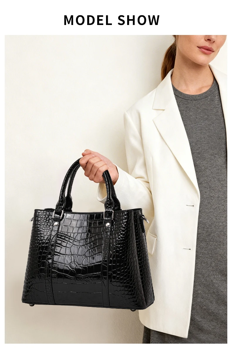Aidani Echtleder Luxuriöse Handtasche mit Krokodilmuster für Damen, 2026 Neue Schwarze Hochwertige Große Tragetasche – Detail 1