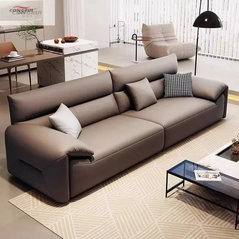 Italian minimalist leather sofa living room 2026 new small apartment first-layer cowhide elephant ear leather sofa