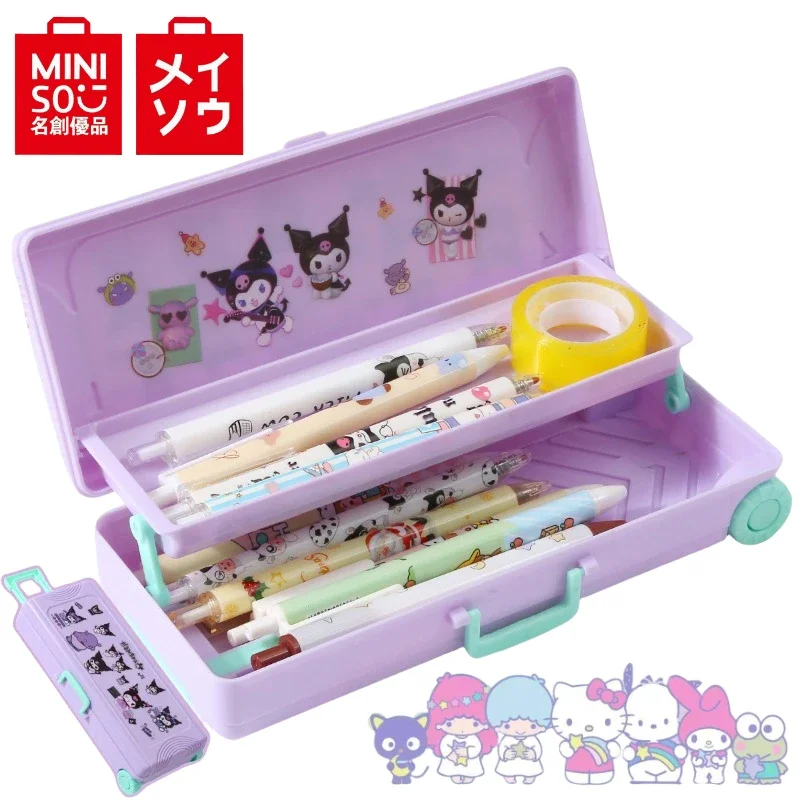 

MINISO мультфильм Sanrio Kulomi двухслойная тележка для фотокарандашей Женская милая Мелодия многофункциональная тележка для фотостудии коробка для канцелярских принадлежностей