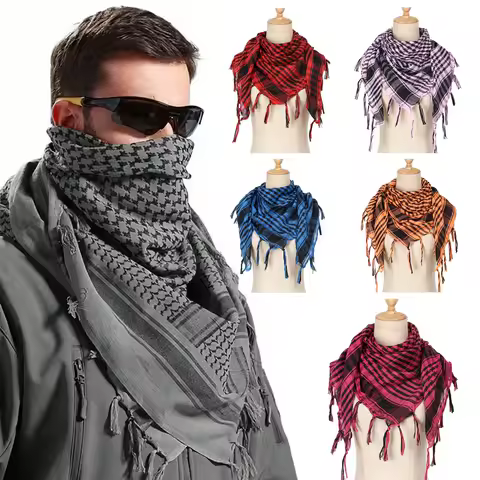 Houndstooth Scarf Arab Men Women Shawl Desert Tactical Scarf Spring Autumn Grid Neck Warmer Windproof Headscarf Polyester