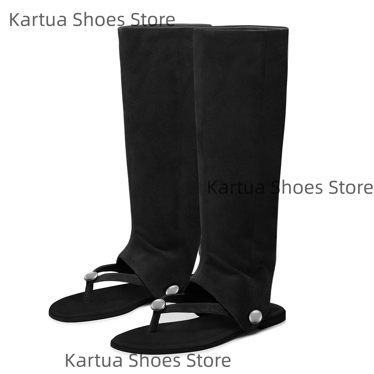 

Women's Suede Knee-High Sandal Boots Toe Post Metal Detail Design Modern Dress Casual Retro Ladies Spring Street Daily Long Boot