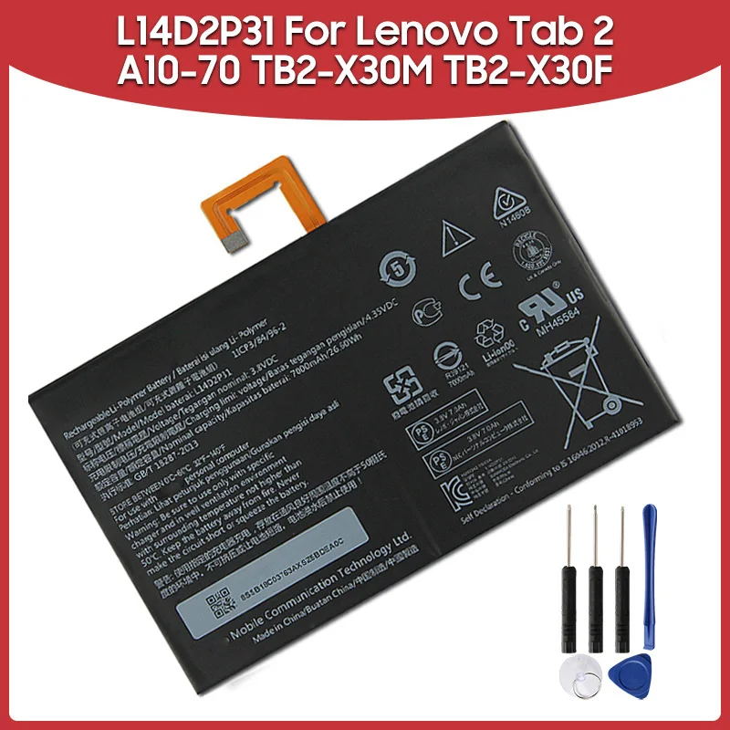 แบตเตอรี่ทดแทนใหม่ L14D2P31 สําหรับ Lenovo Tab 2 A10-70 LC/A10-70F TB2-X30M TB2-X30F L14D2P31 แบตเตอรี่ชาร์จ 7000mAh