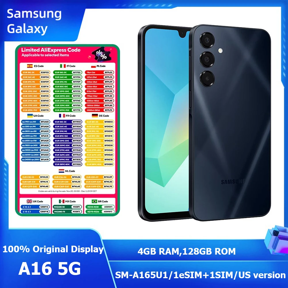 Refurbished Samsung Galaxy A16 5G Smartphone US Version 6.7-Inch 4GB RAM 128GB ROM 5000mAh Samsung NFC Side Fingerprint Unlock