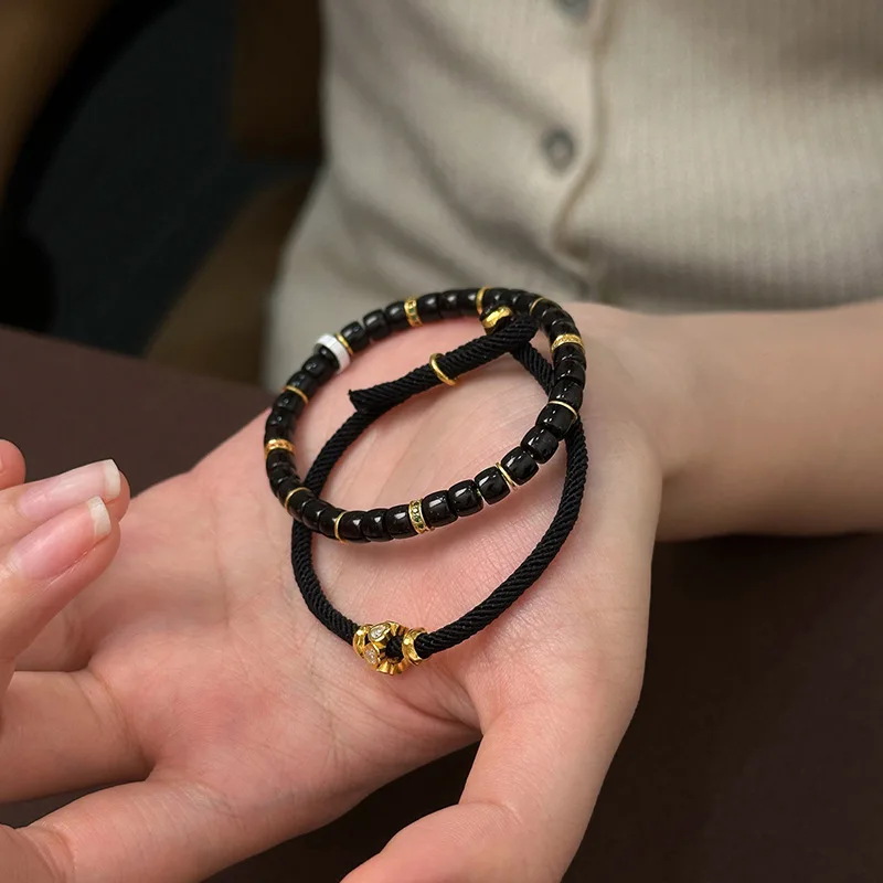 Classic Abacus Beads Bracelets for women Black Weaving Rope Bracelet Stacking Style High End Charms Banquet Jewelry Gift