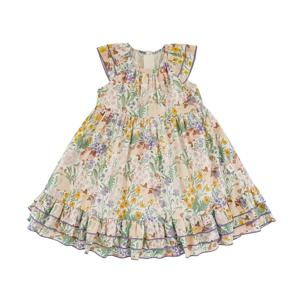 baby girl clothes kids dresses Forest style printed pattern Sweet girls' dress flying sleeves Cute summer dress