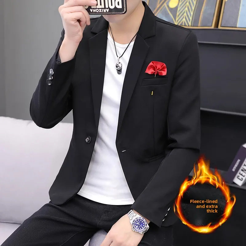 

Новая мужская утепленная куртка на флисовой подкладке в корейском стиле, молодежная модная осенняя деловая повседневная куртка