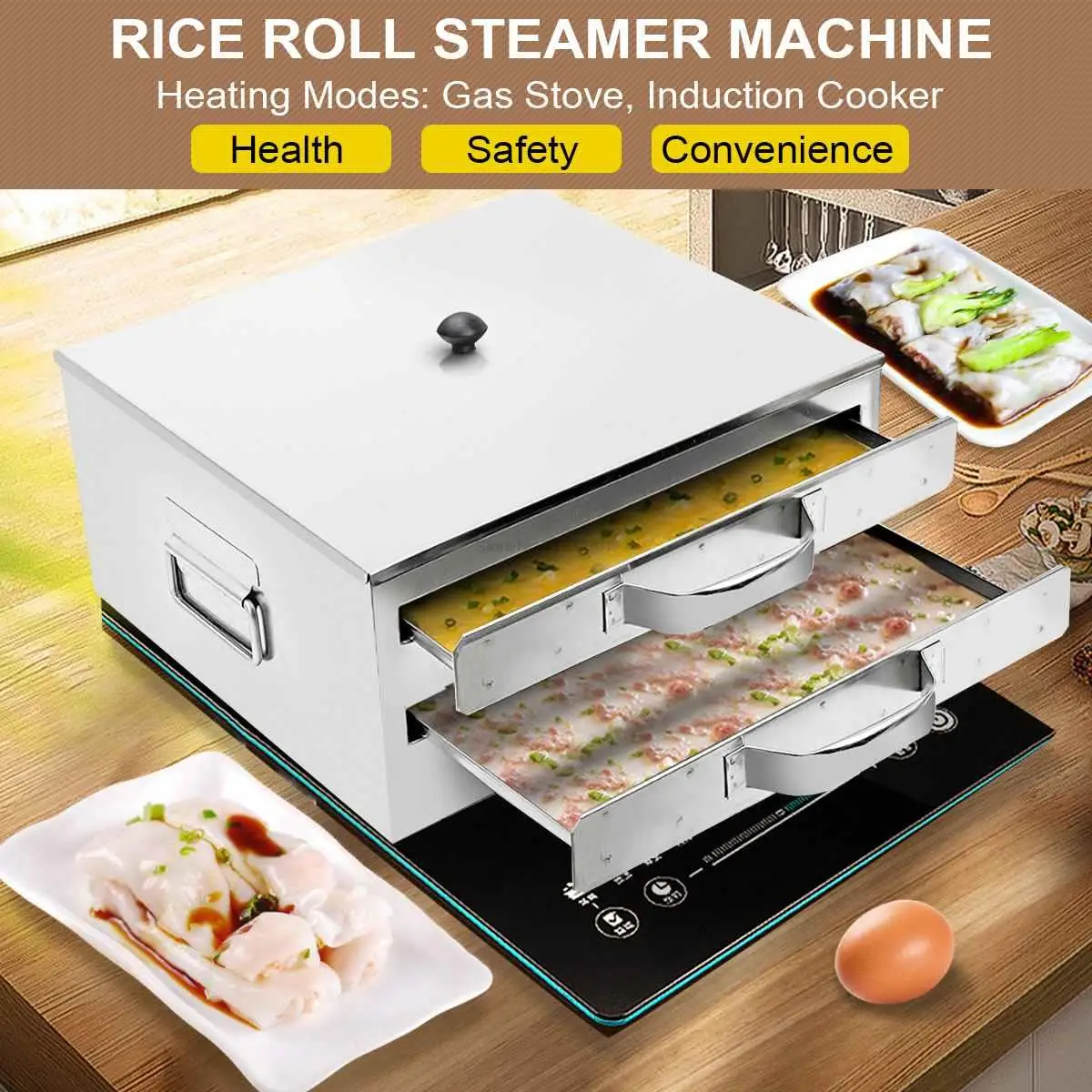 DIY Steamed Vermicelli Rice Roll Cooking Tray Steamer Drawer Boilers Stainless Steel Kitchen Fast Making Food Machine